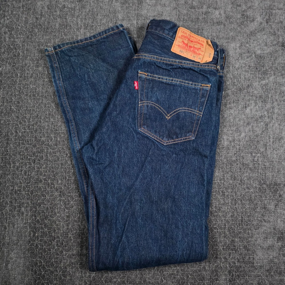 Vtg Y2K Levis 501 Mens 32x33 Dark Wash Straight Leg Button Fly Denim Jeans